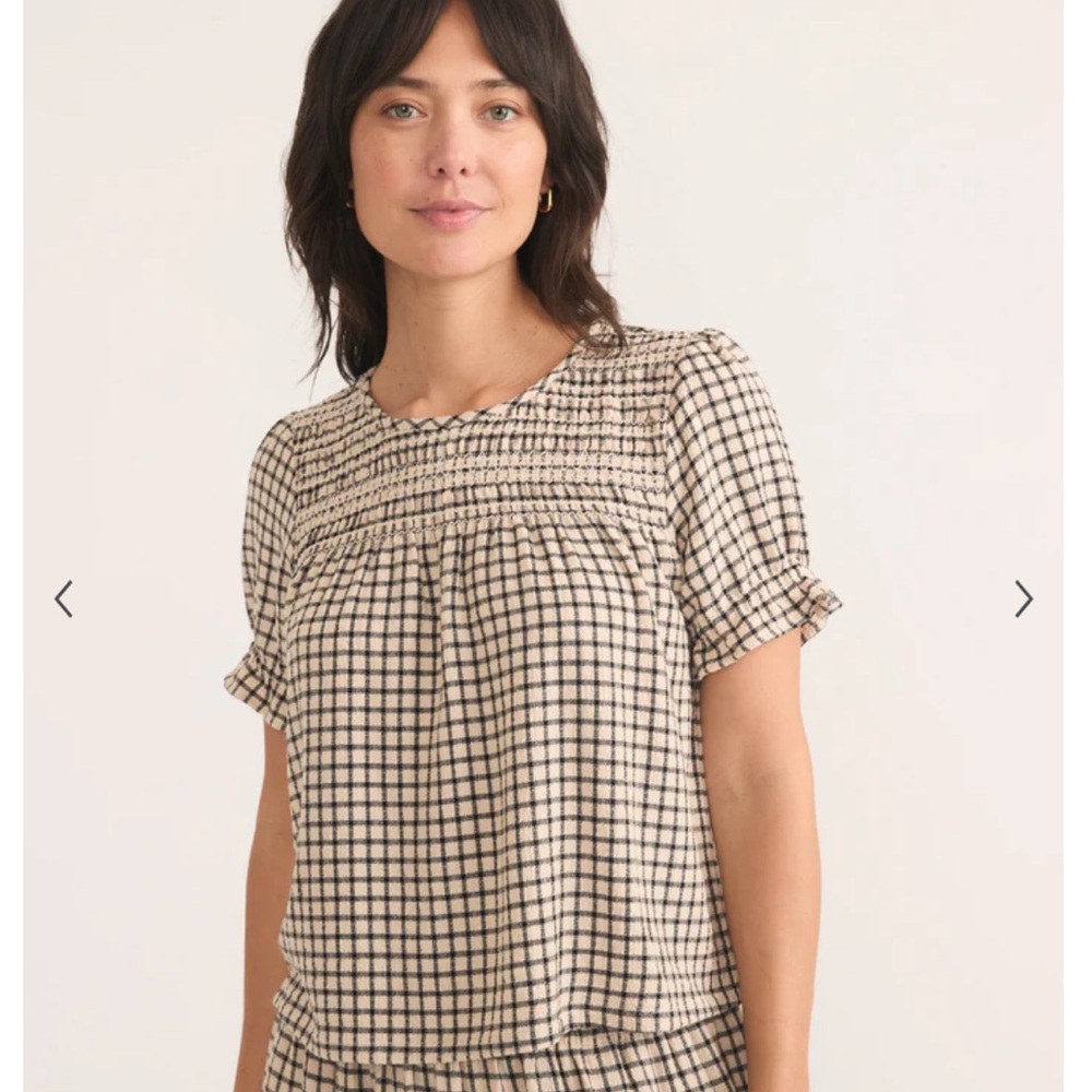 Marine Layer Elena Smocked Top - Black and White Checkered